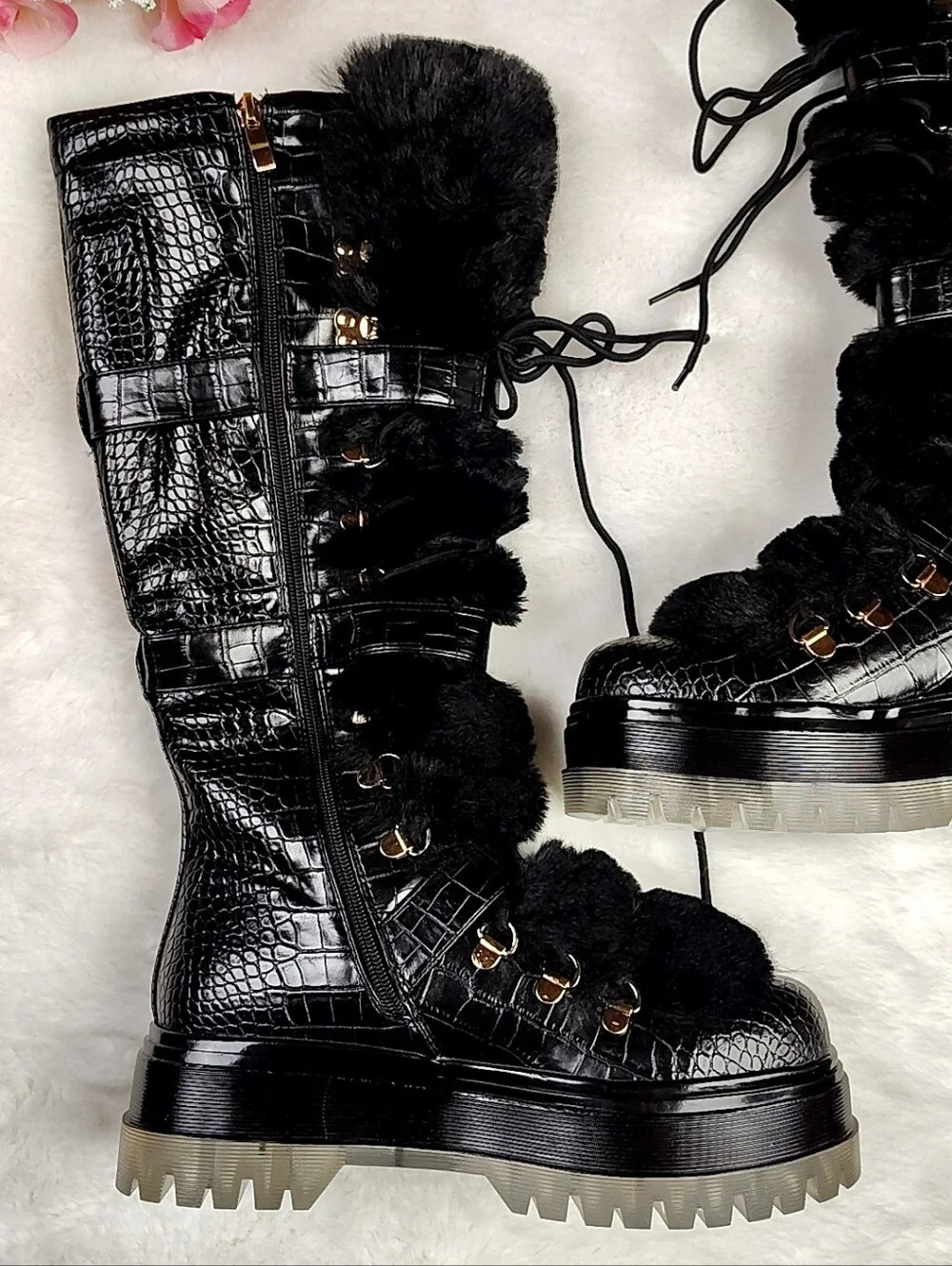 Dolls Kill Platform Boots By Azalea Wang Moon Boots Faux Croc Size 8.5 Brand New